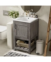 Casainc 16" Bathroom Vanity for Small Spaces, Ceramic Sink, 1 Door & Open Shelf