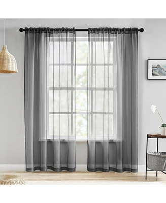 Kate Aurora Hotel Lux 2 Piece Charcoal Gray Rod Pocket Sheer Curtain Panels