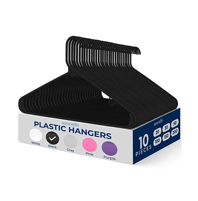 SereneLife 10 Pcs. Plastic Hangers - Non-Slip, Sturdy, and Heavy Duty Coat Set with 360° Swivel Hook for Clothes (Black