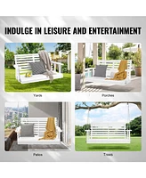 Wooden Porch Swing with Hanging Chains Heavy Duty Outdoor Bench for Patio or Garden