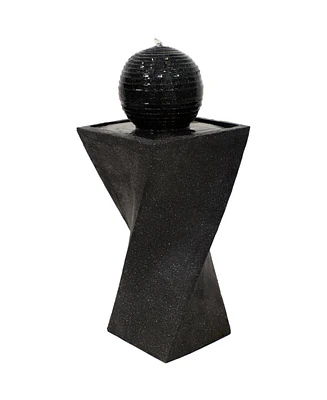 Outdoor Black Ball Solar Powered Water Fountain with Backup Battery and Led Light - 32" - Black