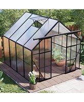 Mondawe 8x8FT Aluminum Double Door Polycarbonate Greenhouse with Raised Base and Anchor