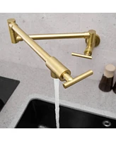 Greenspring Wall Mount Pot Filler Faucet Double-Handle Folding Kitchen Restaurant Sink with Dual Joint Swing Arm Commercial Gold