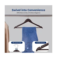SereneLife 60 Pieces Wooden Hangers - Non-Slip, Sturdy, and Heavy Duty Suit Hanger Set with Chrome 360° Swivel Hook (Brown)