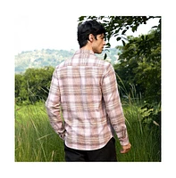 Campus Sutra Men's Venetian Red & Coin Grey Vignette-Checkered Oversized Shirt