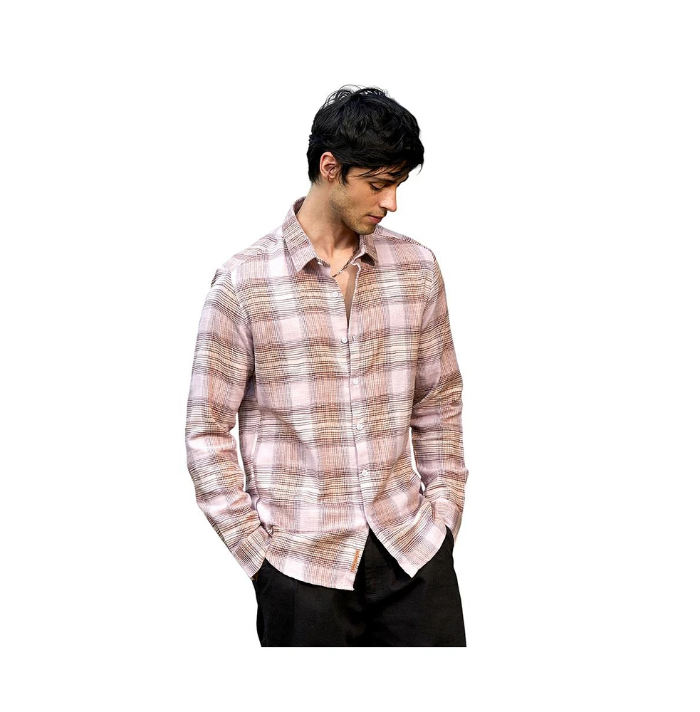 Campus Sutra Men's Venetian Red & Coin Grey Vignette-Checkered Oversized Shirt