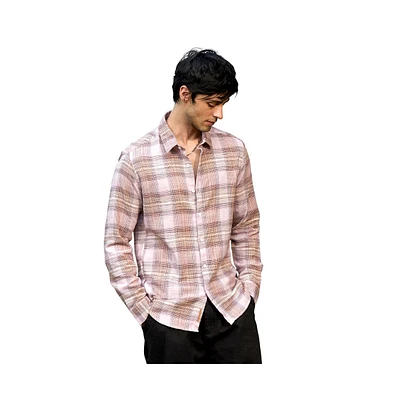 Campus Sutra Men's Venetian Red & Coin Grey Vignette-Checkered Oversized Shirt