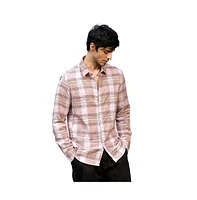 Campus Sutra Men's Venetian Red & Coin Grey Vignette-Checkered Oversized Shirt