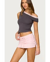 Edikted Women's Contrast Lace Asymmetric Off Shoulder Top