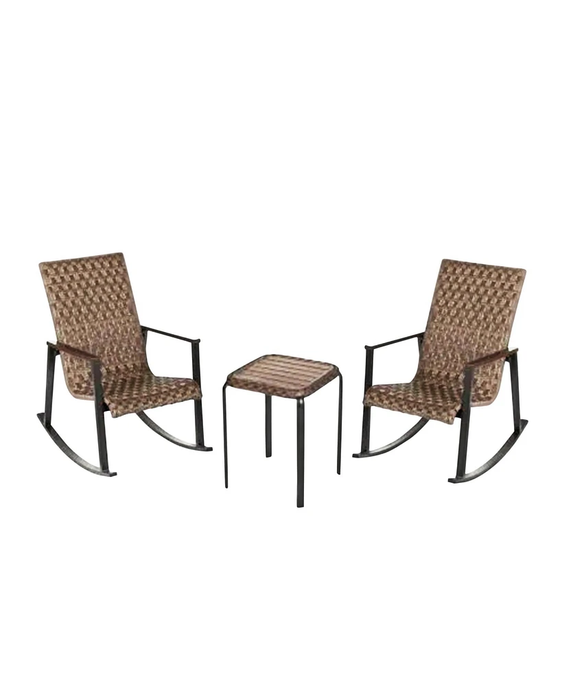 Four Seasons Courtyard Bayside 3 Piece All Weather Woven Wicker Chat Set, Brown