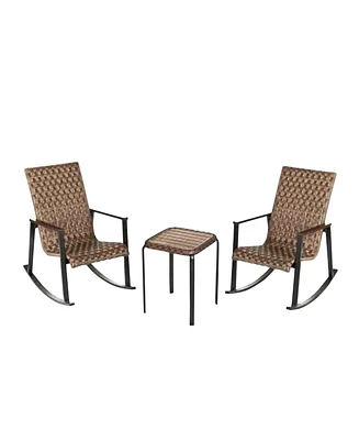 Four Seasons Courtyard Bayside 3 Piece All Weather Woven Wicker Chat Set, Brown