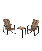 Four Seasons Courtyard Bayside 3 Piece All Weather Woven Wicker Chat Set, Brown