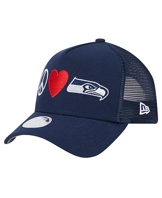 New Era Women's College Navy Seattle Seahawks Peace Love Trucker 9FORTY Adjustable Hat