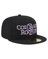 New Era Men's Black Colorado Rockies Overlap 59FIFTY Fitted Hat
