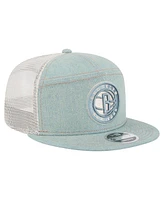New Era Men's Brooklyn Nets Adventure Denim Split Panel 9FIFTY Snapback Trucker Hat