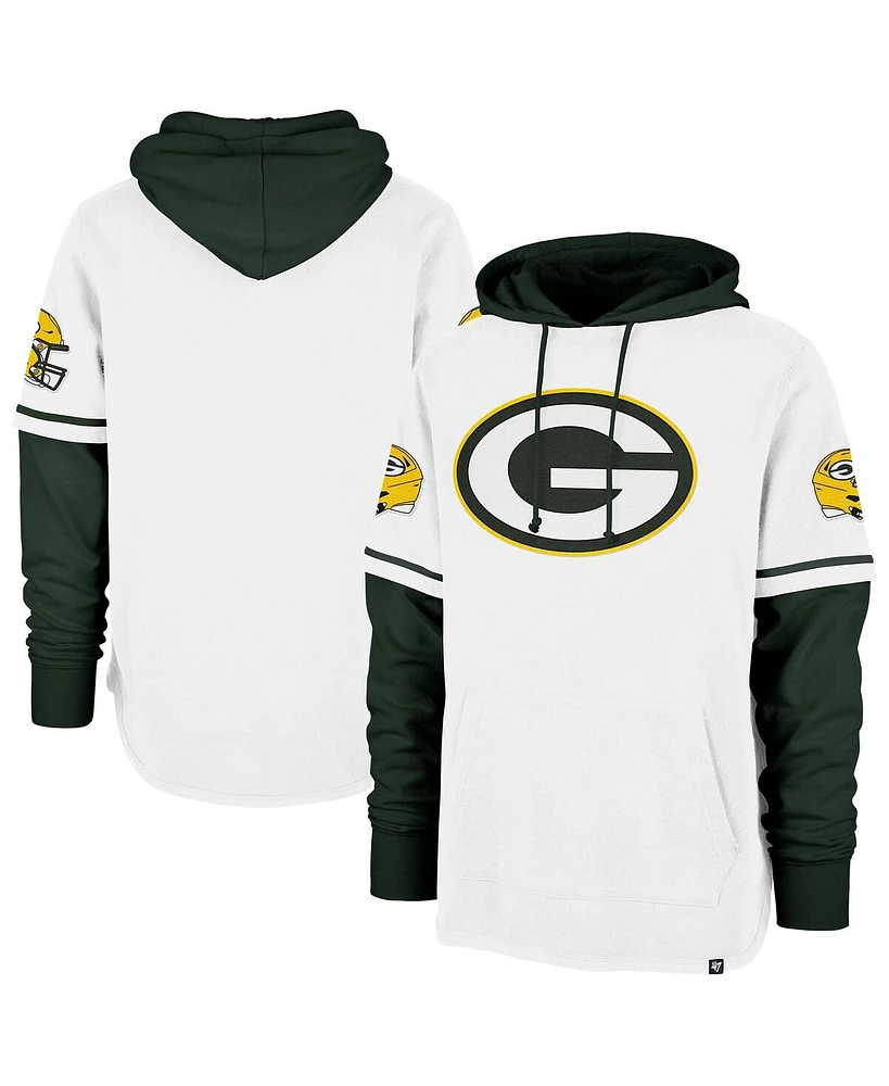 '47 Brand Men's White Green Bay Packers Trifecta Shorts Sweatshirt Pullover Hoodie