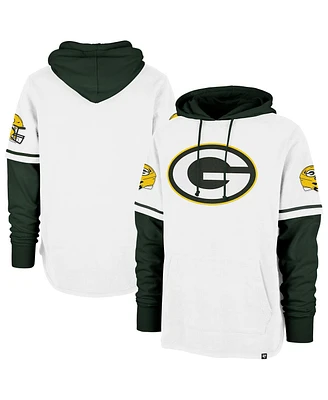 '47 Brand Men's White Green Bay Packers Trifecta Shorts Sweatshirt Pullover Hoodie