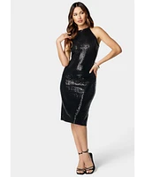 Bebe Women's Mock Neck Disco Dot Midi Dress