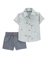 Carter's Baby Boys Cotton Button-Down Shirt & Shorts, 2 Piece Set