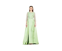 Amri Beaded Bodice Column Gown with Cascading Train