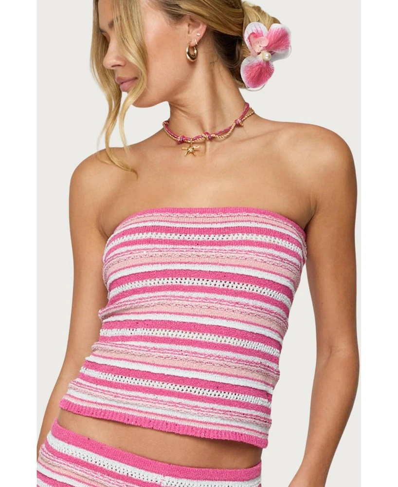 Edikted Women's Nola Striped Textured Knit Strapless Top