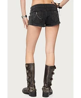 Edikted Womens Syra Zipper Low Rise Denim Shorts