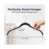 SereneLife 100-Piece Velvet Shirt Hangers - Non-Slip, Sturdy, Space Saving and Heavy Duty Coat Set with 360° Swivel Hook for Clothes (Black