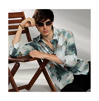 Campus Sutra Men's Jungle Green Faded Bloom Shirt