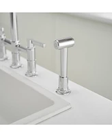 Greenspring Double Handle 4-Holes Deck Mount Bridge Kitchen Faucet with Side Sprayer Sink Faucet 360 Swivel Spout in Polished Chrome