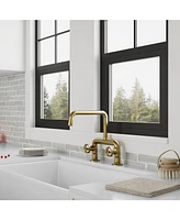 Greenspring 2-Handle 2 Holes Deck Mount Modern Kitchen Faucet With 360 ° Swivel Spout Matte Black
