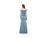 Amri Women's Organza Floral Detail Pleated Satin Gown