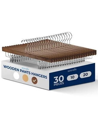 Serenelife 30 Pcs. Premium Wooden Pants Hangers Heavy Duty Hanger Set With Chrome 360 Xb0 Swivel Hook Retro