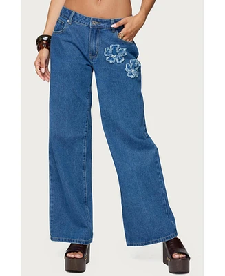 Edikted Women's Flower Patch Low Rise Jeans