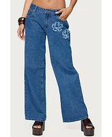 Edikted Women's Flower Patch Low Rise Jeans
