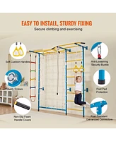 Slickblue Toddler 7 in 1 Steel Indoor Wall Gym with Climbing Toys Ladder Slide and Swing