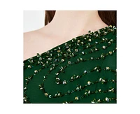 Amri Women's Asymmetric Hand Embellished Cape Sleeve Gown