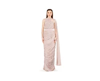 Amri Asymmetric Cutout Ruched Dress With Single Cape Sleeve