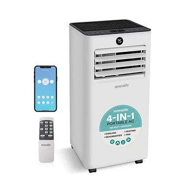 SereneLife Portable Air Conditioner & Heater - 8000 Btu (Ashrae) Compact A/C Unit with Cooling, Heating, and Wi-Fi Function (White)