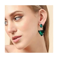 Sohi Women's Green Triangle Stone Drop Earrings