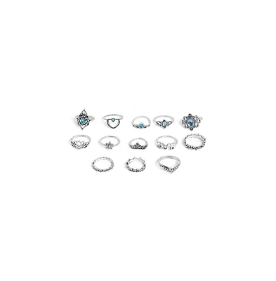 Sohi Women's Silver Pack Of 13 Oxidized Rings