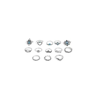 Sohi Women's Silver Pack Of 13 Oxidized Rings