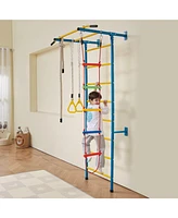 Slickblue Toddler 5 in 1 Steel Indoor Wall Gym with Climbing Toys Ladder and Swing Set