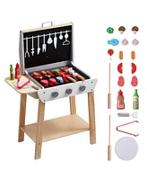 Slickblue 21 Piece Kids Bbq Grill Playset Wooden Pretend Cooking Toy Set with Sound Effects