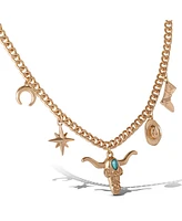 Jessica Simpson Western Charm Necklace in Gold-Tone with Turquoise Accent