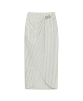 Nocturne Women's Striped Linen Blend Midi Skirt with Metal Accessories