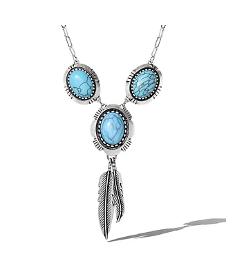 Jessica Simpson Turquoise & Feather Pendant Necklace in Antique Silver