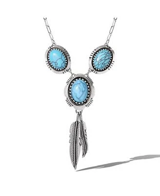 Jessica Simpson Turquoise Feather Pendant Necklace In Antique Silver