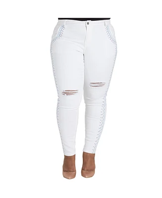 Poetic Justice Women's Curvy-Fit Embroidery Trim Skinny Ankle Jeans