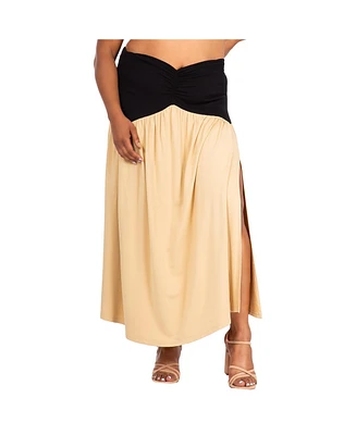 Poetic Justice Plus V Waist A Line Side Slits Flared Maxi Skirt