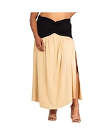 Poetic Justice Plus V Waist A Line Side Slits Flared Maxi Skirt